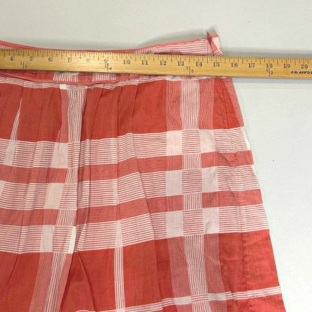 Talbots Women Coral Cream Plaid Pleated A-Line Skirt Size 6 Lined Side Zip